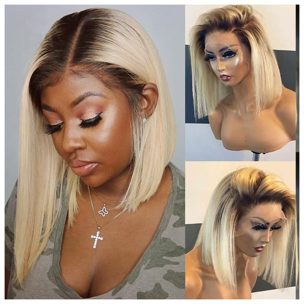 Smavida Unisex Glueless Lace Front Wigs Bob Human Hair Wigs Colored Ombre Blonde 13X4 Hd Transparent Brazilian Virgin Human Hair 150 Density Pre Plucked With