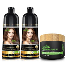 Herbishh Ultimate Hair Color Shampoo Kit (2 stk Chestnut Brown Hair Color Shampoo + 1 Argan Hair Mask) til grt hr Permanent hrfarve Shampoo ti