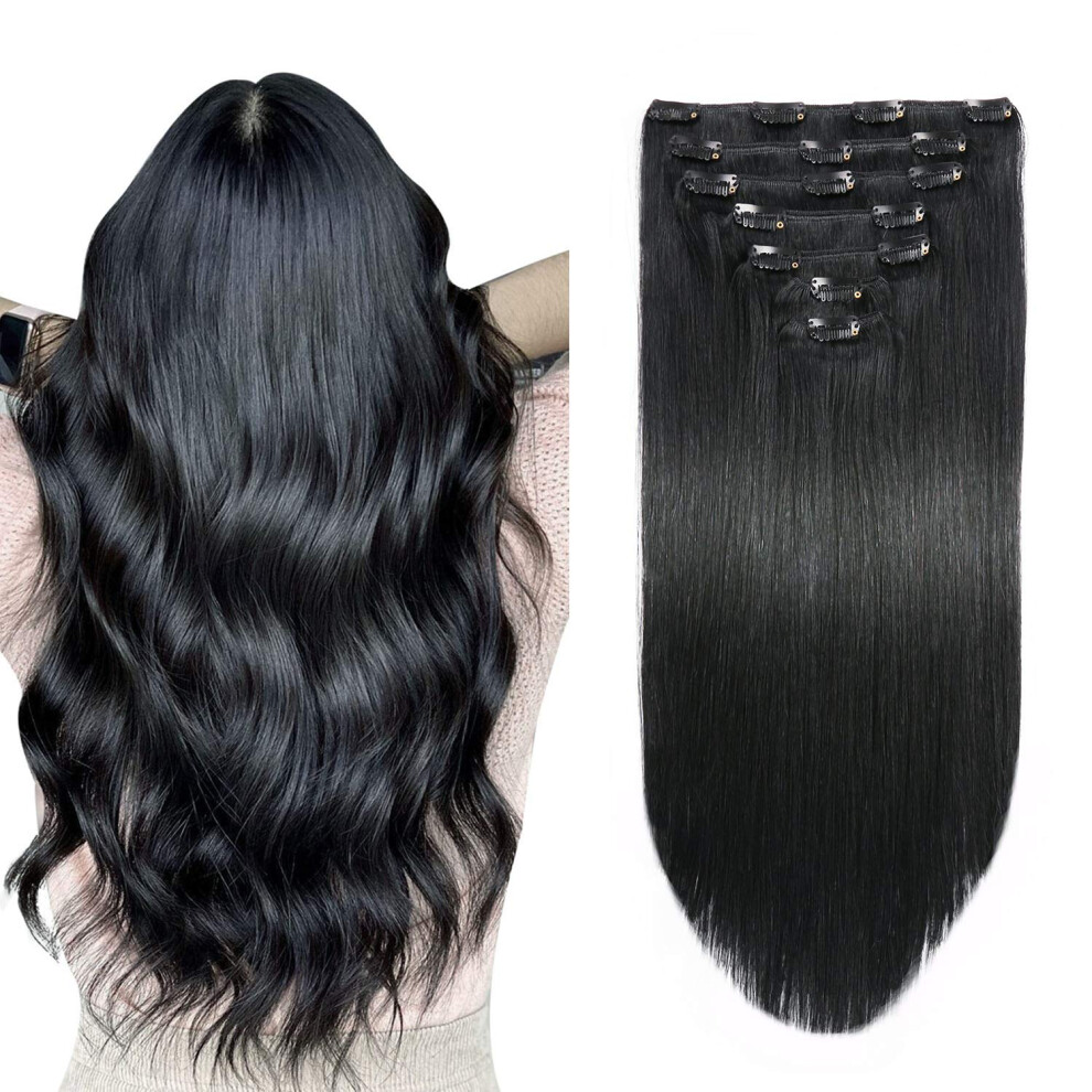 Suyya Unisex Black Clip In Hair Extensions Real Human Hair Jet Clip In Hair Extensions Human Hair Straight Hair Extensions Clip Ins Double Weft Human Hair Cl