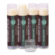 SPF Lip Balm 4-Pack by Earth's Daughter - Lip Sunscreen SPF 15 Organic Ingredients Eucalyptus Mint Flavor Beeswax Coconut Oil Vitamin E - Hypoa