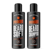 Wild Willies Moisturizing Beard Shampoo & Conditioner Kit PROGRO - Fortified with Biotin & Caffeine for Facial Hair Growth Hydration & Softene