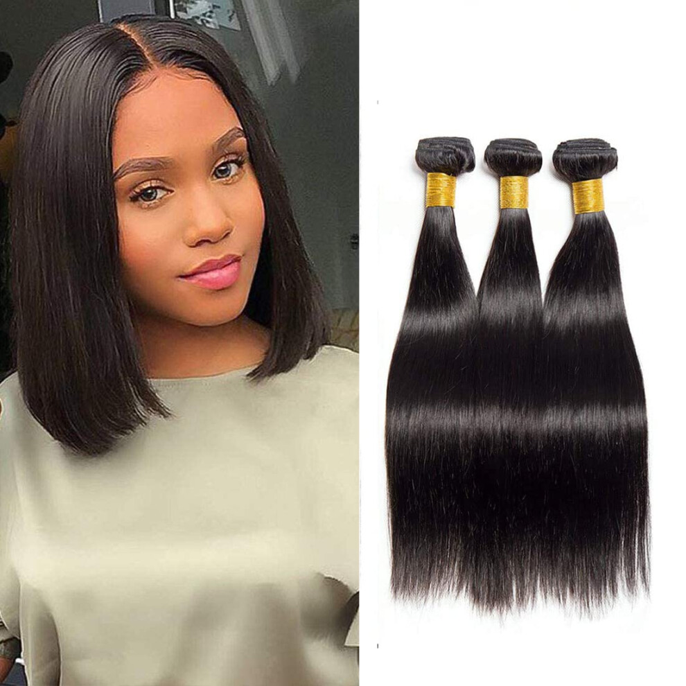 Rebasar Unisex Not,Specified Straight Human Hair Bundles Weave 8 8 8 Inch 100% Unprocessed Brazilian Virgin Weave Hair Human Bundles For Women Remy Weft Short Human Hair 3 Bundles