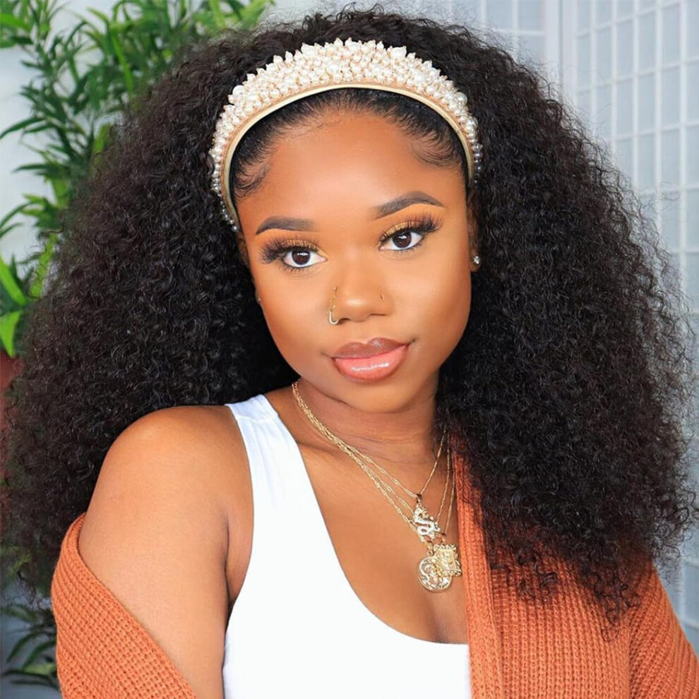 Rebasar Human Hair Headband Wig Deep Wave 18 Inch Curly Headband Wig Human Hair Wigs For Black Women Human Hair Glueless No Lace Frontal Brazilian Vir