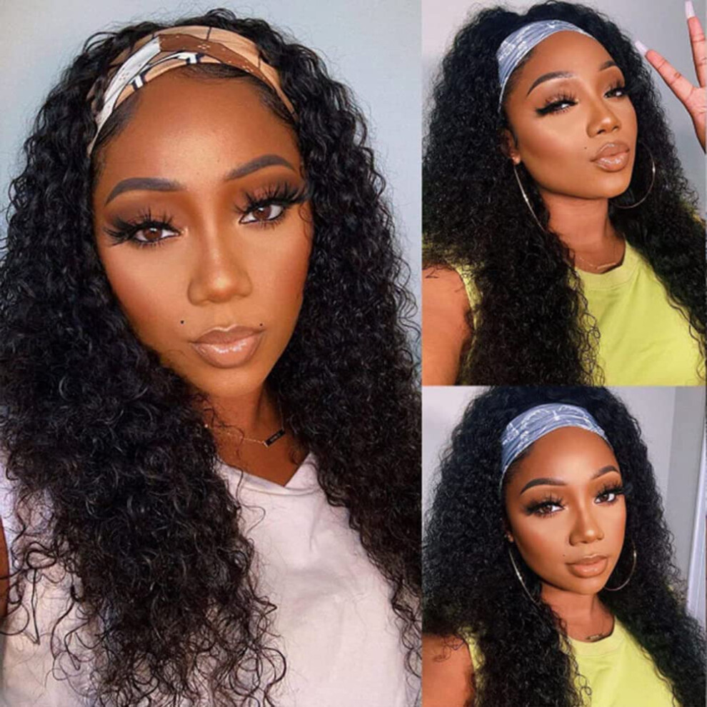 Rebasar Deep Wave Headband Wig Human Hair Curly Headband Wigs For Black Women Human Hair Glueless None Lace Front Wig 26 Inch Brazilian Virgin Hair We
