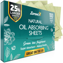 Natural Green Tea Oil Blotting Sheets for Face - 25% Larger Sheets (4.7x3 ) - 100 Makeup Friendly Blotting Papers for Face - Easy Dispensing Oil Absor