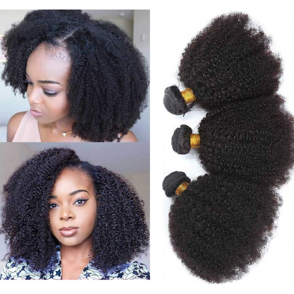 Tnice Unisex Black Mongolian Afro Kinky Curly Bundles Human Hair (14 16 18 Inch) 4B 4C Afro Kinky Human Hair Bundles For Women 100% Unprocessed Virgin Hair Extensi