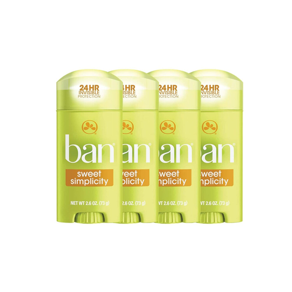 Forbyde Ban Sweet Simplicity 24-Hour Invisible Antiperspirant, 2.6Oz Solid Deodorant, Underarm Wetness Protection, With Odor-Fighting Ingredients (4 Pack)