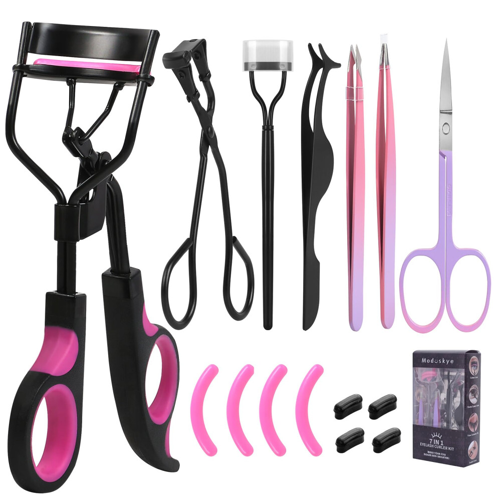 Kit Recourbe-Cils Moduskye 7 En 1 Avec Coussinets De Rechange, Recourbe-Cils Partiels, Outils De Maquillage Pour Les Yeux, Cils Naturels Longue D-image