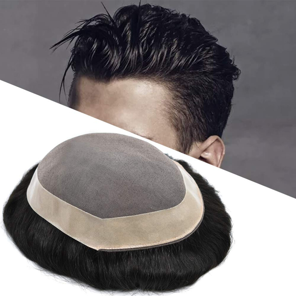Lyrisk Hã¥R Unisex Black Lyrical Hair Fine Mono Durable Hairpieces For Man Npu Perimeter Mens Toupee Human Hair System Replacement Light Medium Density (1# Jet 7X10)