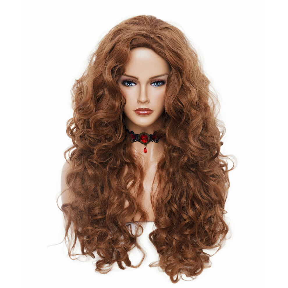 Rugelyss Unisex Long Wavy Wigs 28 Inches Natural Ginger Synthetic Kinky Curly Hair Wig For Women Or Cosplay(Ginger)