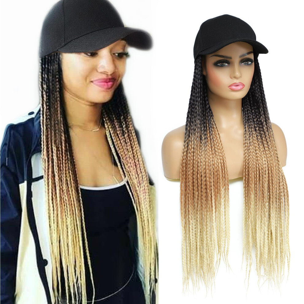 Yunkang Braided Baseball Cap Wig Box Braid Hair Extensions With Hat Ombre Black Brown Blonde Synthetic Hair Cap Wig With 24Inch Long Braiding Hair For