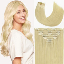 Loxxy 110g 18 Zoll Clip-in Haarverlängerungen Platinblond 7-teilig Seamless Echthaar