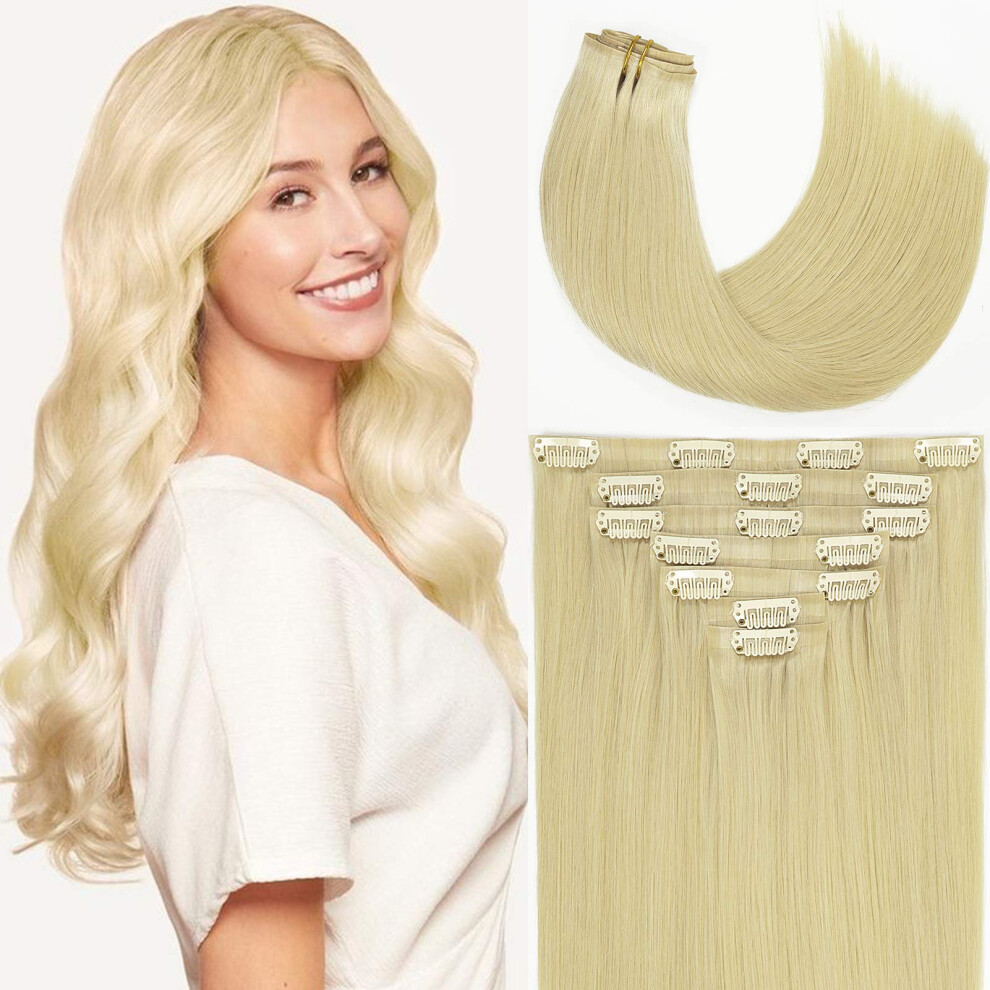 Loxxy Unisex Seamless Hair Extensions Clip In 14Inch 110Gram 7Pcs Bleach Blonde #60 Highlights Hair Extensions Clip In Human Hair Invisible Pu Double Weft Na