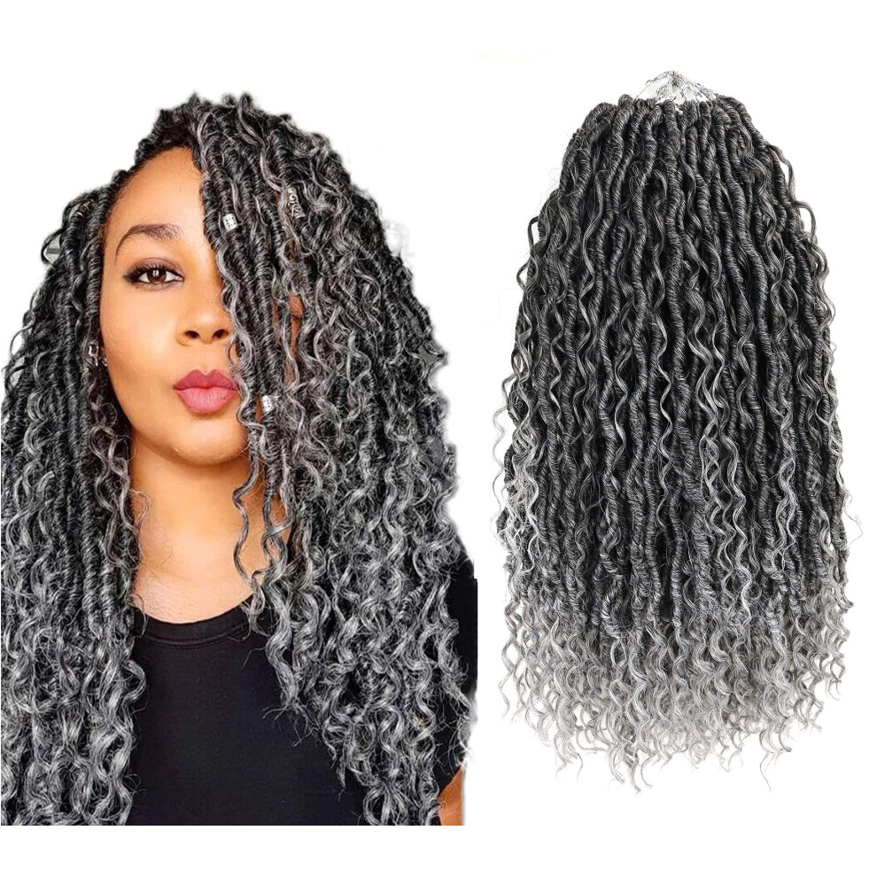 Aipin Unisex Not,Specified Goddess Faux Locs Crochet Hair 18 Inch River Locs Boho Hippie Locs Wavy Crochet With Curly Hair In Middle And Ends Braids Hair Extensions(8Packs 18 In