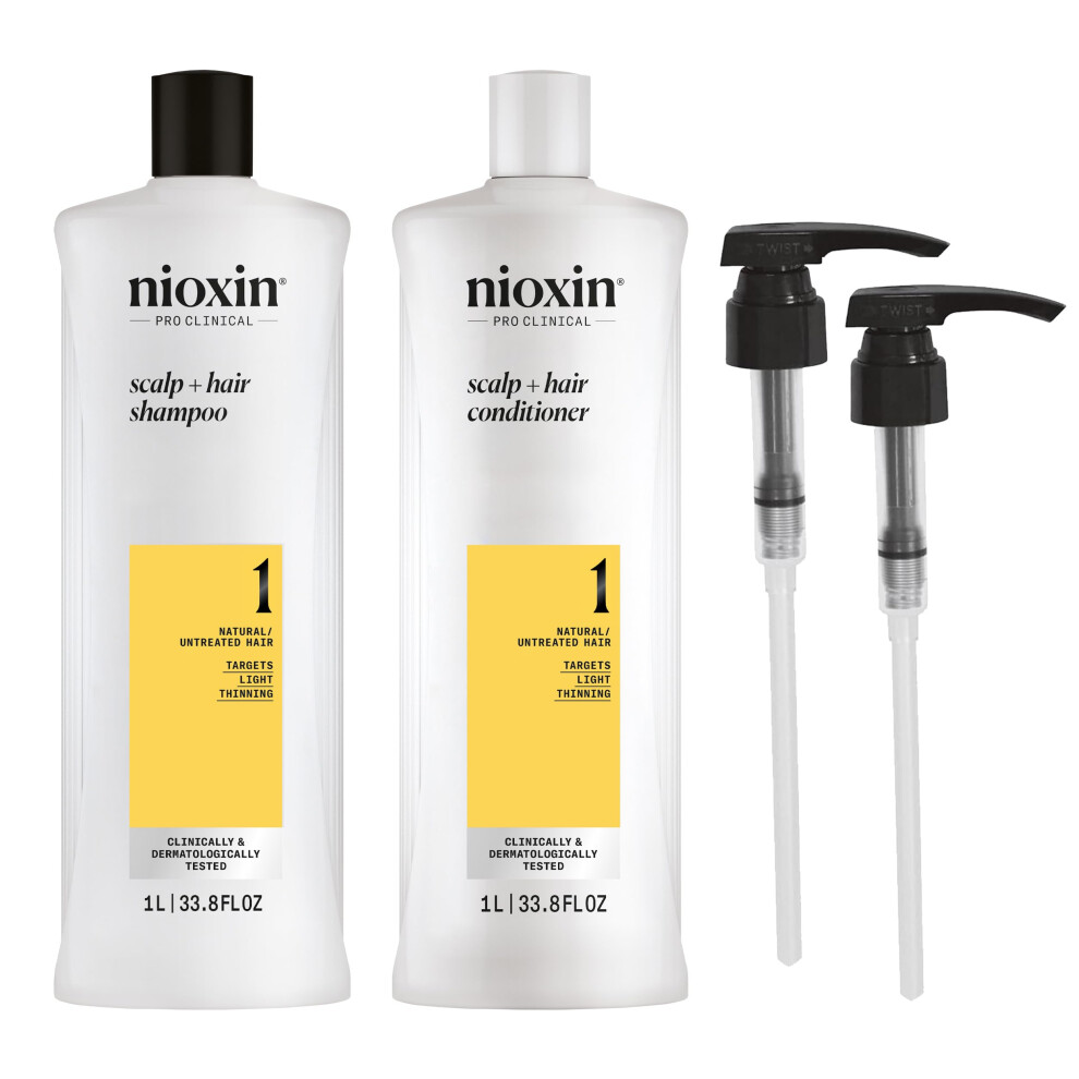 Nioxin System 1 Shampoo & Conditioner Prepack  Natural Hair with Light Thinning  Pumps Included  33.8 fl oz (Packaging May Vary)