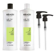 Nioxin System 2 Shampoo & Conditioner Prepack, Behandlat Hår med Utvecklad Tunnning, Pumpar Inkluderade, 33.8 fl oz
