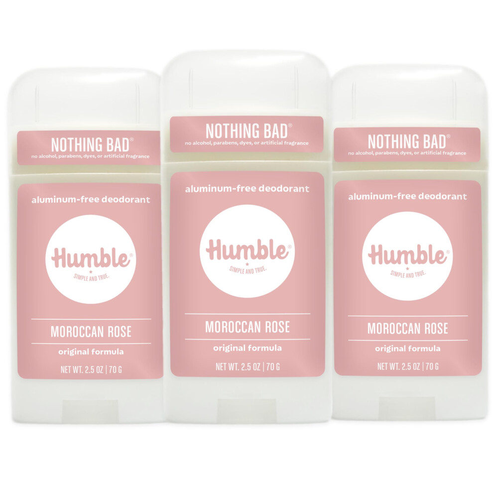 Ydmyg Enkel Og Tr Humble Brands Original Formula Aluminum-Free Deodorant. Long Lasting Odor Control With Baking Soda And Essential Oils Moroccan Rose 2.5 Oz 3 Pack