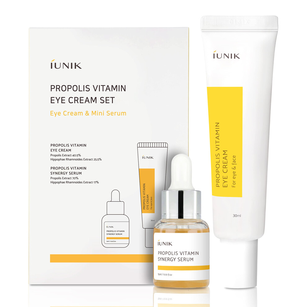 Iunik Propolis Vitamin Eye Cream Set (Eye Cream 1.01 Fl.oz. & Mini Serum 0.51 Fl.oz.) - Featuring Propolis Extract Idebenone Buckthorn