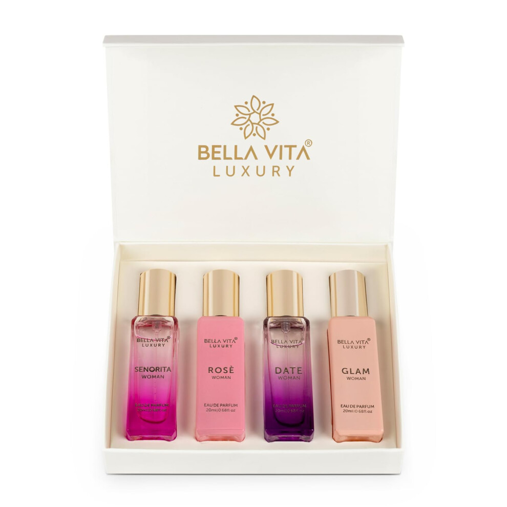 Bellavita Luxury Perfume Gift Set For Women (4X20Ml) | Date, Senorita, Glam, Rose | Sweet Floral, Musk & Vanilla Perfume | Cologne Pheromone Perfume For Women | Women's Cologne & Perfume Gift Sets-image