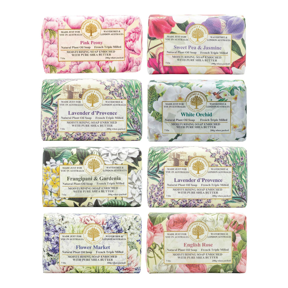 Wavertree & London Assorted Fabulous Florals (8 Bars), 7Oz Moisturizing Natural Soap Bars, French -Milled And Enriched With Shea Butter