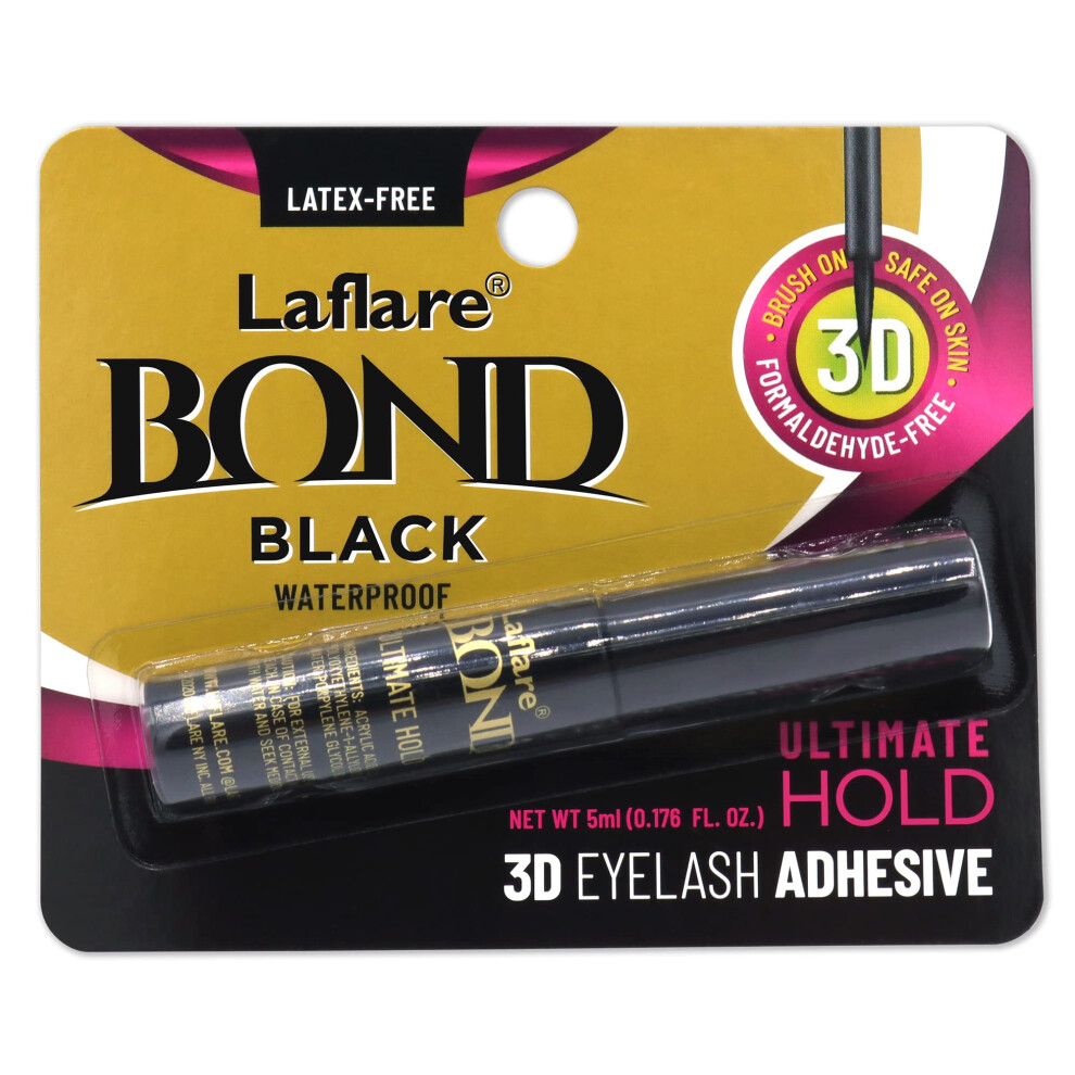 Laflare Black 3D Eyelash Bond Ultimate Hold Adhesive Waterproof Latex-Free Formaldehyde -Free Brush On Eyelash Glue (Black)
