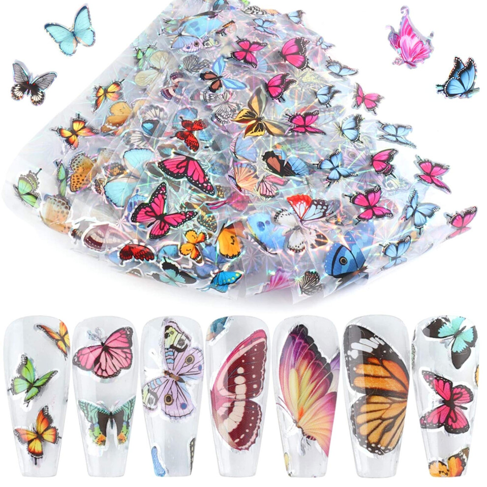 Tbrztr Butterfly Nail Art Stickers Transfer Foils Butterflies Nail Foil Laser Glitter Butterfly Nail Art Design Holographic Nail Film Decor For Women Girls M