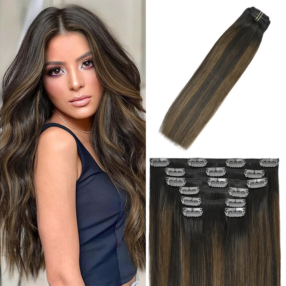 Windtouch Unisex Brown Clip In Hair Extensions Human Hair Balayage Dark To Chestnut Highlights For Hair 18Inch 70G #2T6p2 7Pcs Hair Extensions Re