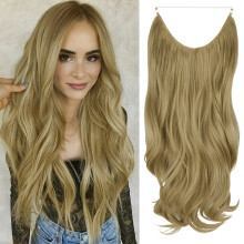 Asblond haarverlenging Verstelbare transparante draad Hoofdband Golvend Krullend Synthetisch haarstukje 18 inch 4,2 Oz voor dames Hoge temperatuurvez