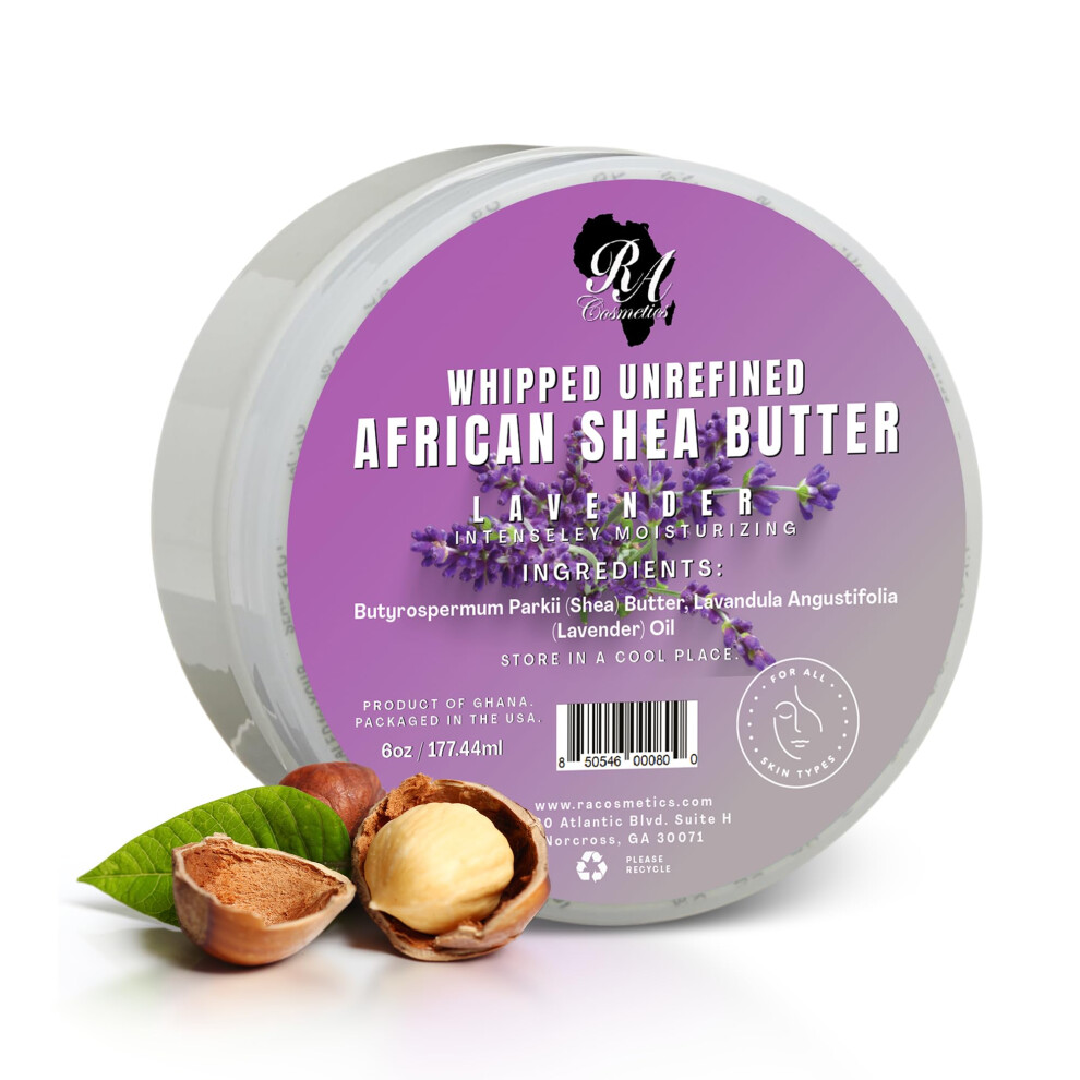 Ra Cosmetics Lavender Whipped Shea Butter - 6Oz | 100% Pure And Natural African Shea Butter For Men & Women - Ultimate Handcrafted Moisturizer With Es