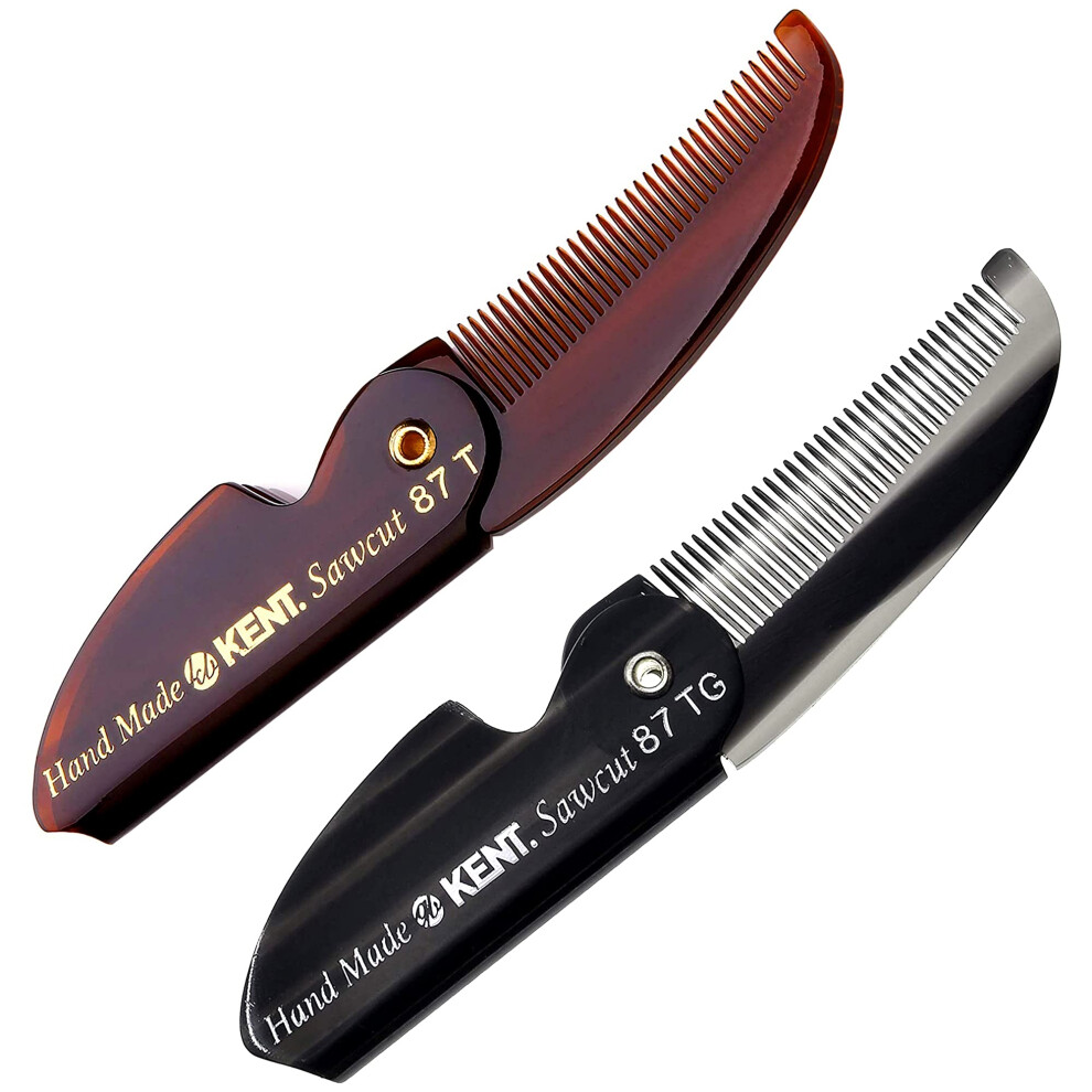 Kent 87T combo Handmade Folding Pocket comb for Men  Fine Tooth Hair comb Straightener for Everyday grooming Styling Hair  Beard or Mustache  Use Wet