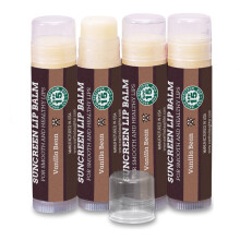 SPF Lip Balm 4-Pack by Earth's Daughter - Lip Sunscreen SPF 15 Organic Ingredients Vanilla Flavor Beeswax Coconut Oil Vitamin E - Hypoallergeni
