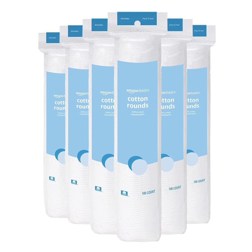 Amazon Basics Hypoallergene Wattepads Aus 100 % Baumwolle, 600 St Ck (6 Packungen Mit Je 100 St Ck)
