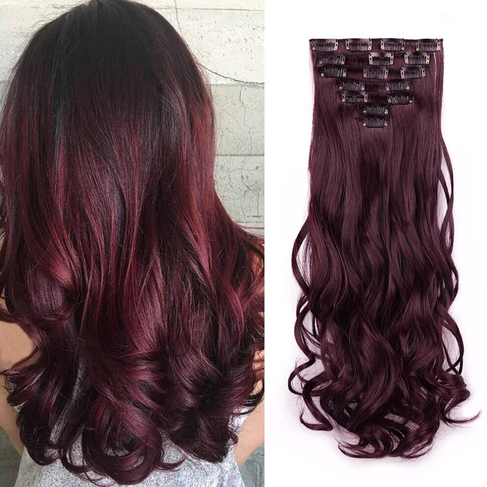 Clip-In Haarextensies Lang Golvend 7 Stuks Onzichtbare Clips Dikke Haarstukken Zachte Volle Kop Synthetische Vezels Voor Vrouwen 22 Inch (99J#)-image