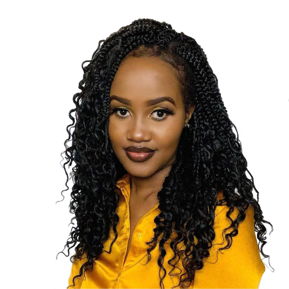 Wodun Unisex 14Inch Goddess Box Braids Crochet Hair Crochet Box Braids Curly Ends