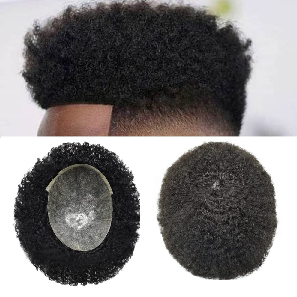 Singa Unisex Black Afro Toupee For Men Hair System African American Men Hair Pieces Hair Replacement Kinky Curly Hair Units For Men Afro Coily Units For Men 1B# Of