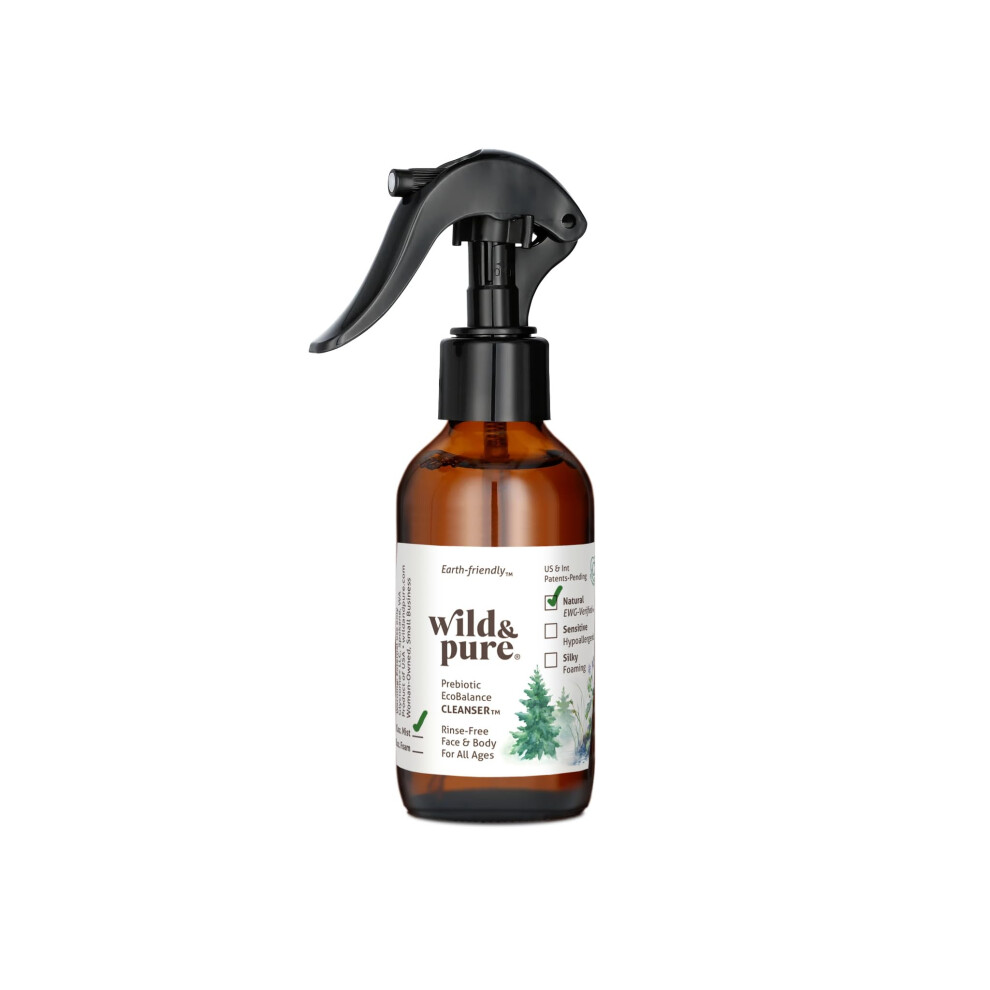 Wild & Pure EWG Verified All Natural  Plant-Based EcoBalance Cleanser - 4 Oz Spray | pH Balanced & Microbiome-Friendly | No-Rinse Body Wash For Face
