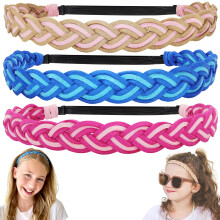 FROG SAC 3 flettede pandeb?nd til piger Justerbar glitter fletning H?rtilbeh?r til b?rn Stretch elastisk pige vegansk l?der pandeb?nd S?de mode T