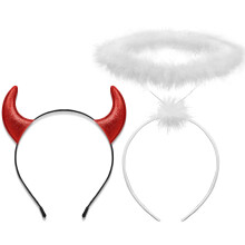 U-Zomir Angel Halo og Devil Horns pandeb?nd S?t White Feather Angel Halo pandeb?nd og Glitter Red Devil Horns Halloween Angel og Devil Costume Ac