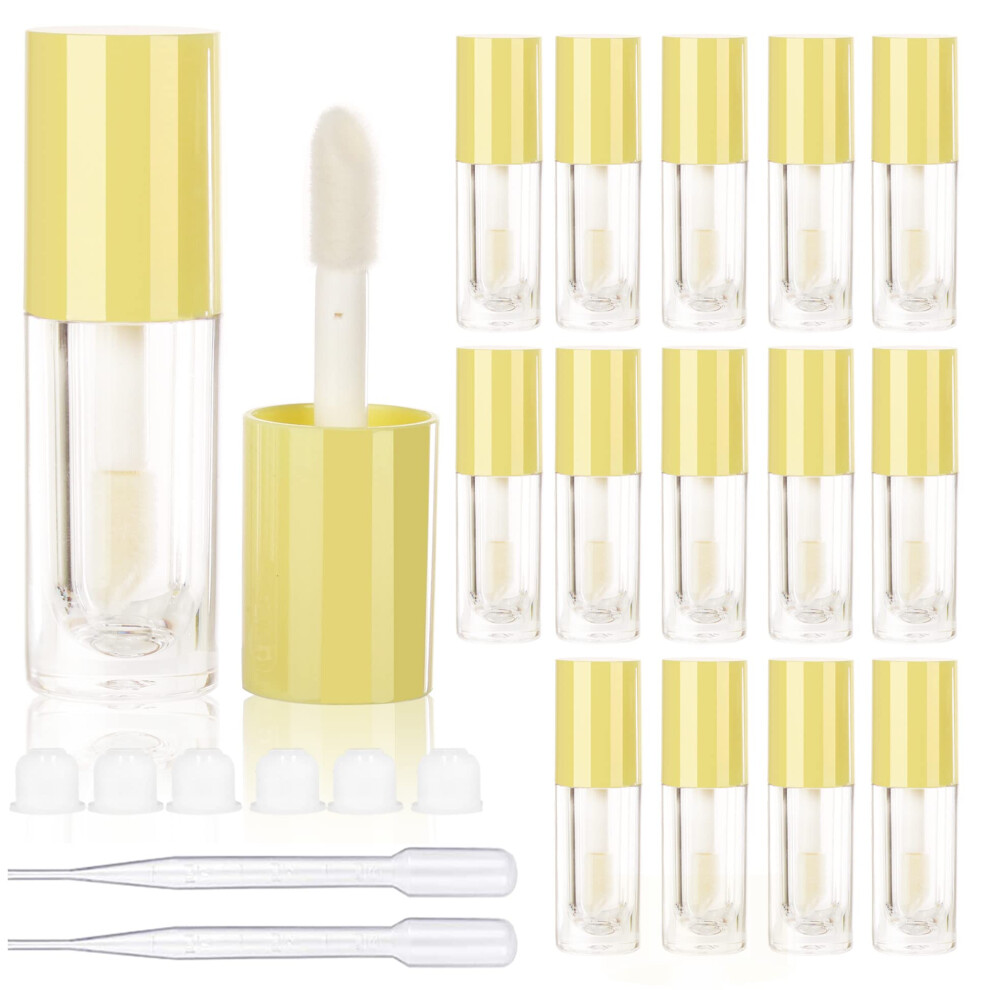Cosidea 14Pcs Empty 6Ml Big Brush Lip Gloss Tubes For Diy Lip Gloss,Yellow Lipgloss Containers