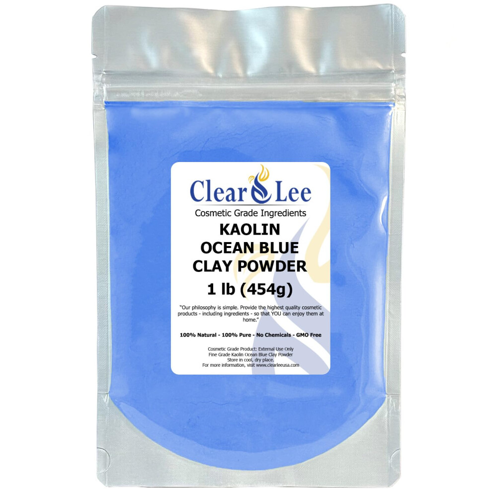 Clearlee Kaolin Ocean Blue Clay Cosmetic Grade Powder - 100% Pure Natural Powder - Great For Skin Detox, Rejuvenation, And More - Heal Damaged Skin