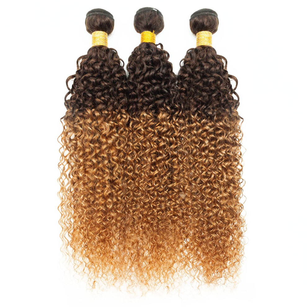 Fashion Vila Unisex Brazilian Human Hair Bundles Ombre Curly Hair 3 Bundles Brazilian Remy Virgin Human Hair Weave Bundles 100% Unprocessed Kinky Curly Human Hair Extensi