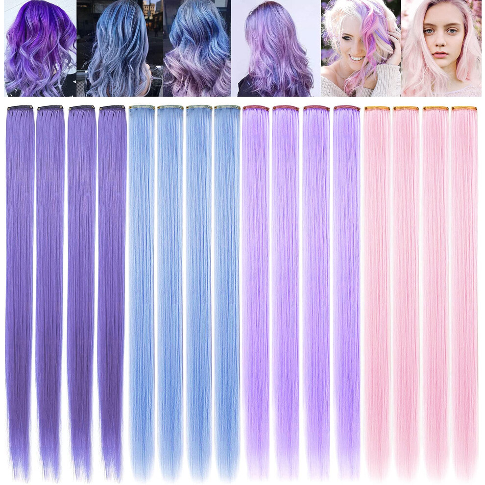 Zhaowwei Unisex Red 16 Pcs Princess Colo Extensions Multi-Colors Party Highlights Streak Synthetic Hairpieces Clip-In/Clip On Colo Hair Extensions (Lavende