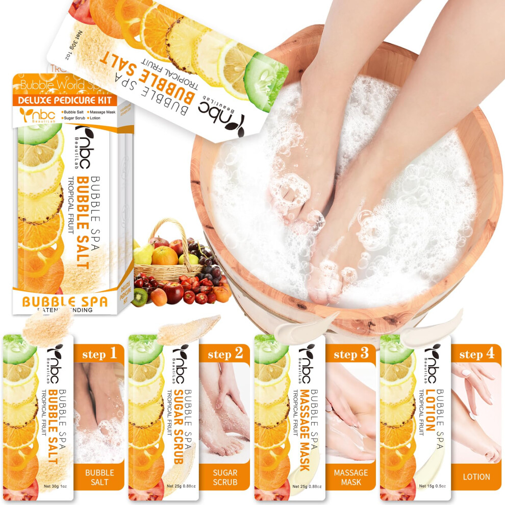 Nbc Beautilab Pedicure Kit Foot Soak Set: Bubble Salt Sugar Scrub Massage Mask Massage Lotion In A Box 4 Step Foot Spa Kit For Dry Feet Calluses
