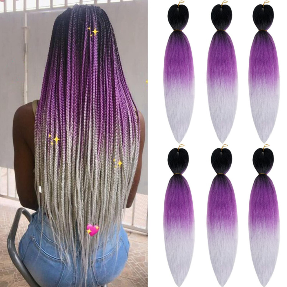 Phoenixfly Pre Stretched Braiding Hair Extensions 26 Inch 6 Pcs Ombre Braiding Hair Professional Crochet Braiding Hair For Box Braids Senegal Twist Ha