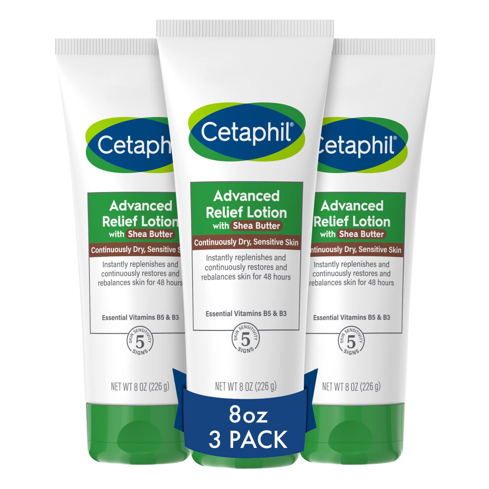 Cetaphil Body Lotion Advanced Radiance Lotion With Shea Butter For Dry Sensitive Skin 8 Oz Pack Of 3 Fragrance Free Hypoallergenic Non-Comedogen