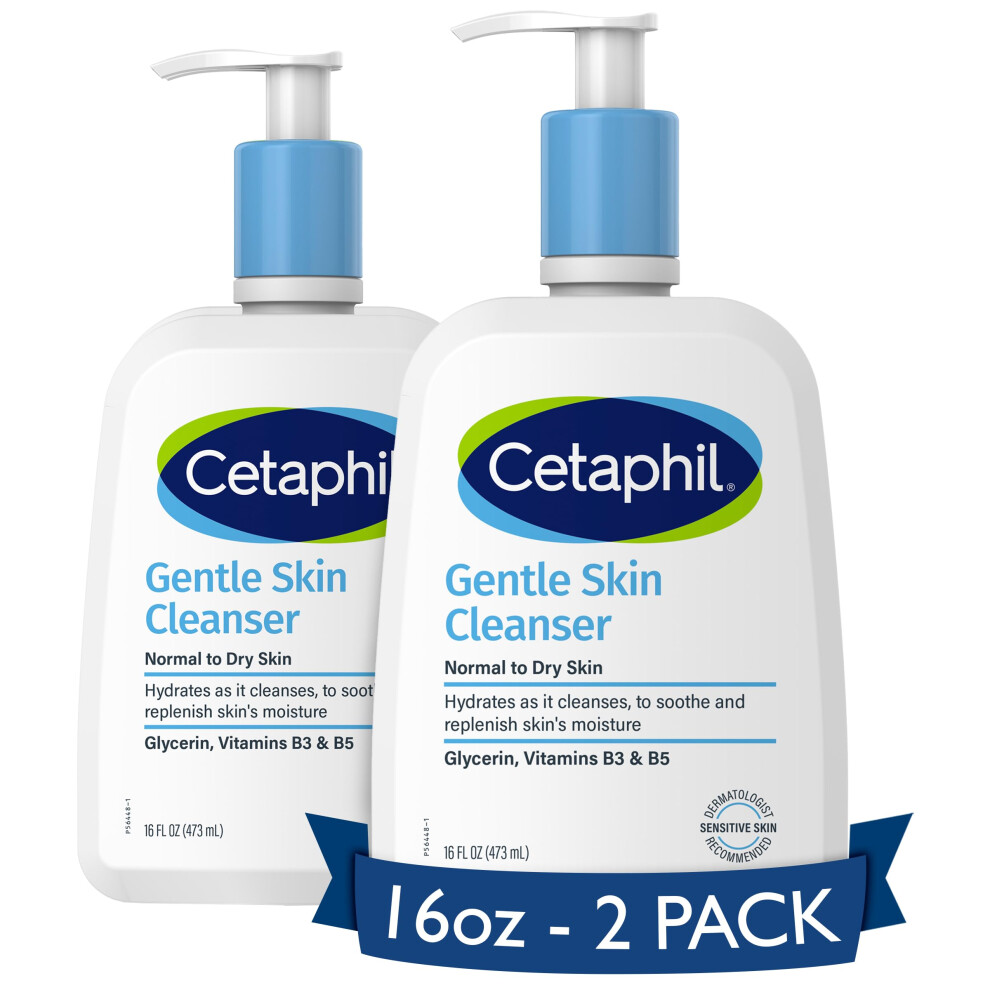 Cetaphil Face Wash  Hydrating Gentle Skin Cleanser for Dry to Normal Sensitive Skin  NEW 16 oz 2 Pack  Fragrance Free  Soap Free and Non-Foaming