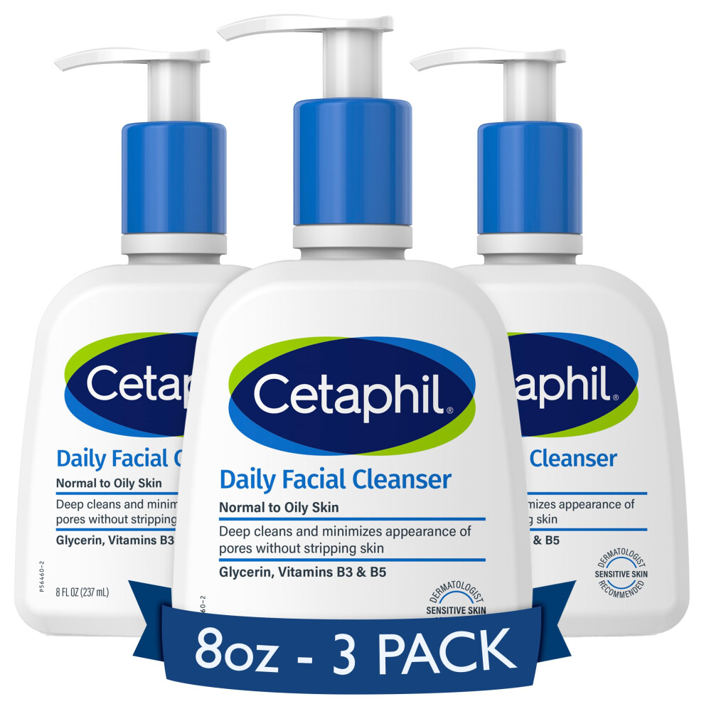 Cetaphil Face Wash  Daily Facial Cleanser for Sensitive  Combination to Oily Skin  NEW 8 oz 3 Pack  Gentle Foaming  Soap Free  Hypoallergenic