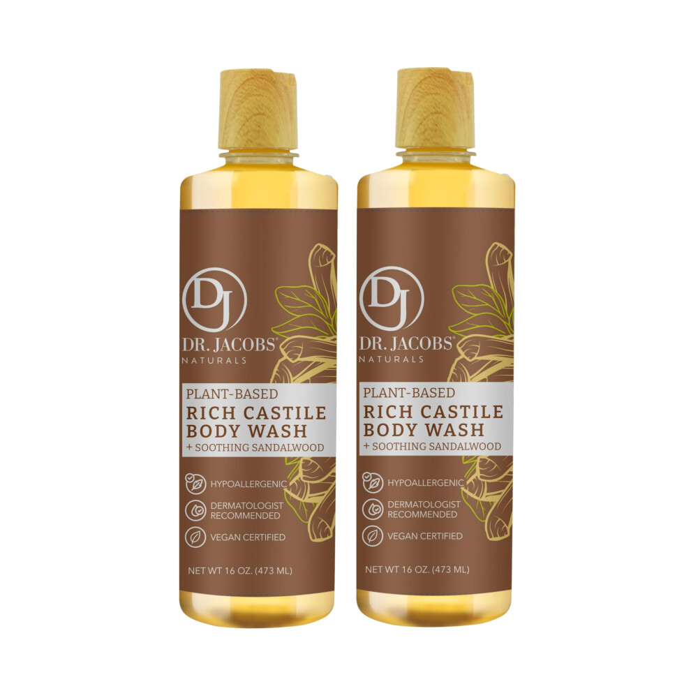 Dr.jacobs Naturals Dr Jacobs Naturals Pure Castile Liquid Soap Body Wash - Great To Put Into A Liquid Soap Dispenser For Bathroom(Sandalwood 16 Oz (Pack Of 2))