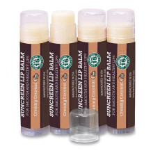 SPF Lip Balm 4-Pack by Earth's Daughter - Lip Sunscreen SPF 15 Organic Ingredients Coconut Flavor Beeswax Coconut Oil Vitamin E - Hypoallergeni
