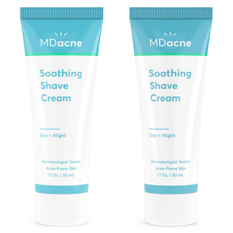 Mdacne Cream Shaving For Acne-Prone Skin 2-Pack - Oil-Free Eliminates Razor Burn Cuts & Infections - Reduce Skin Irritation & Prevent Shave Bumps &